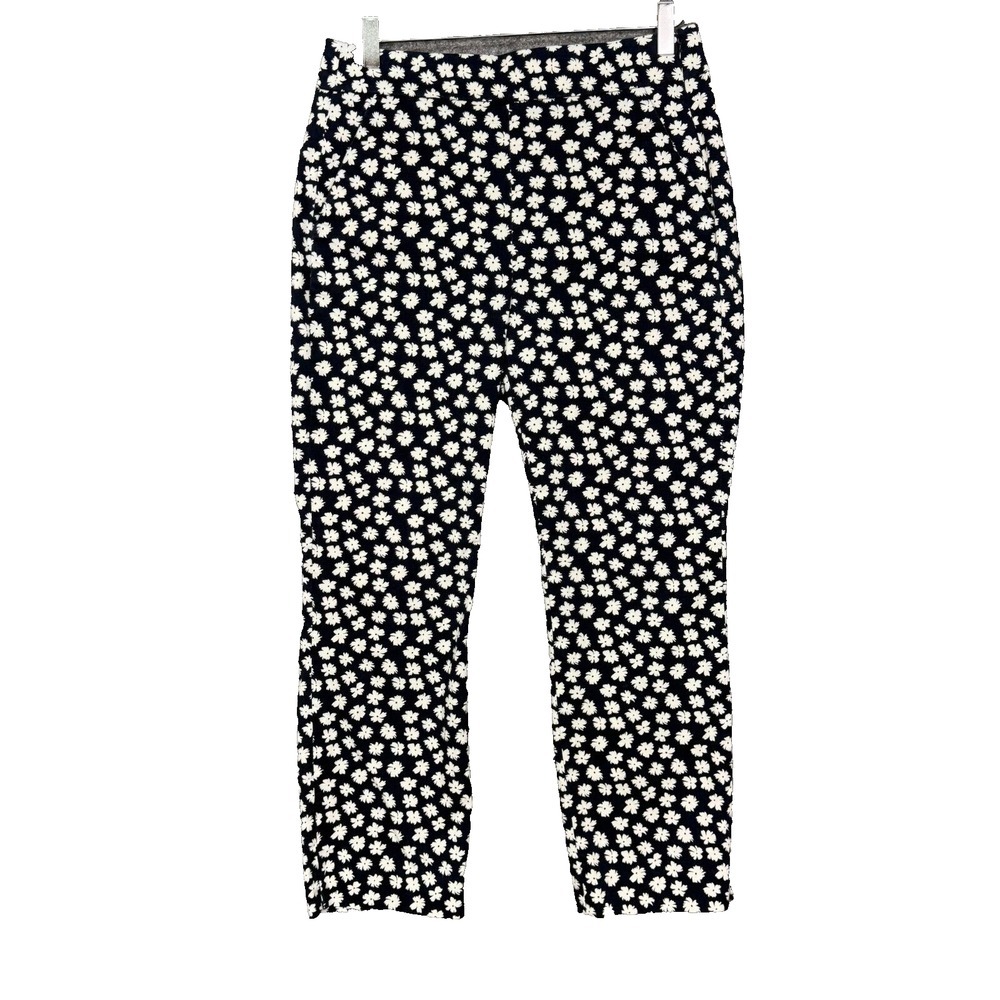 J Crew Pants Womens 8 Blue White Flower Daisy Straight Leg High Rise Preppy